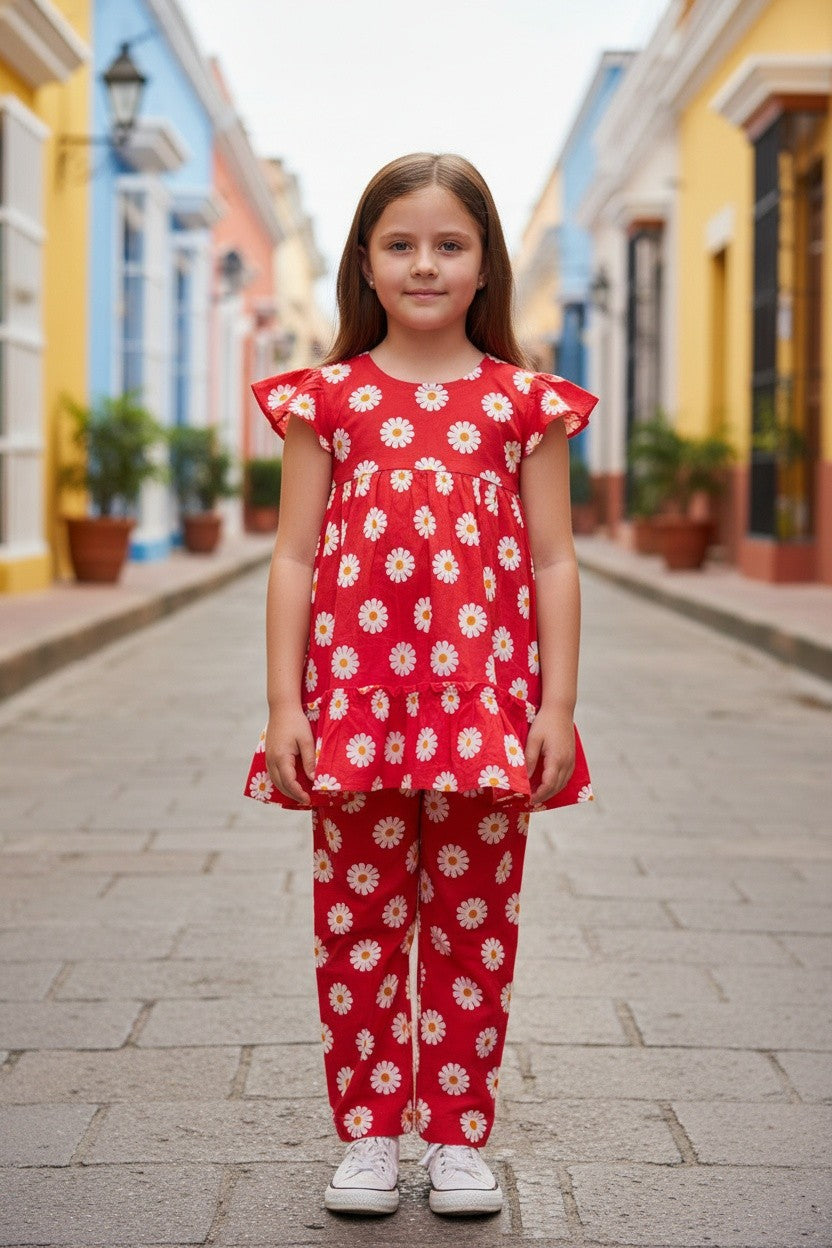 Pink Floral Frock + Trouser (Lawn)