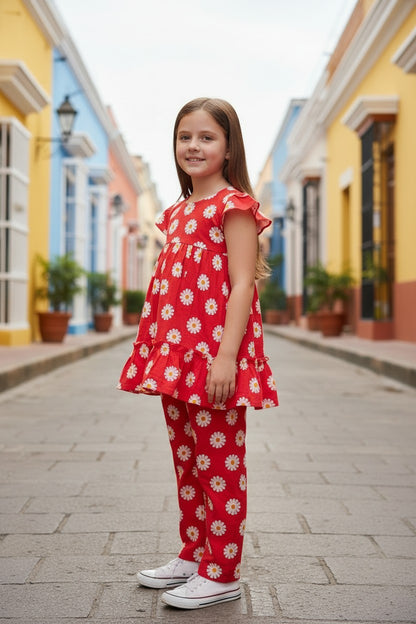Pink Floral Frock + Trouser (Lawn)
