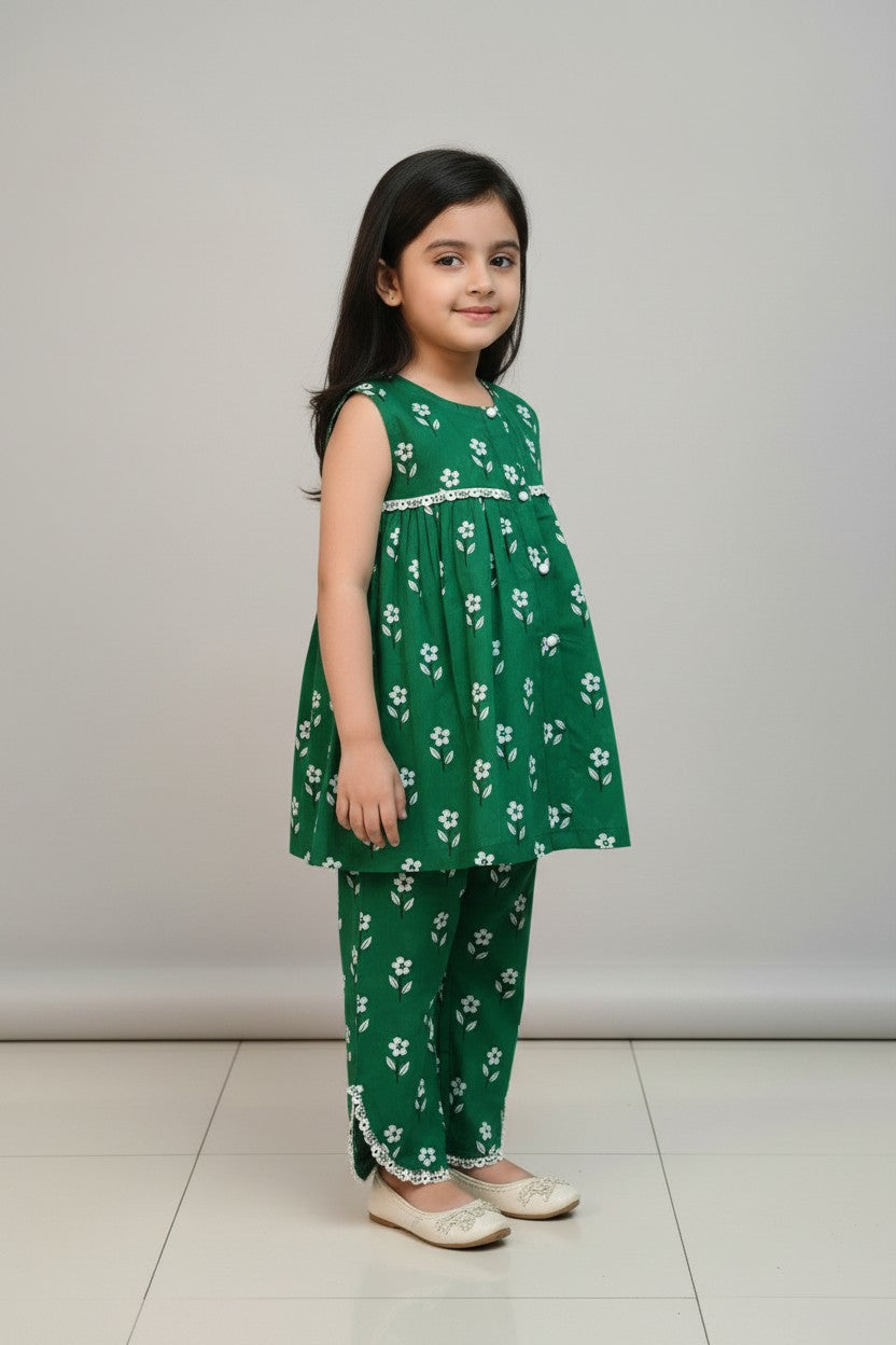 Green Floral Frock + Trouser