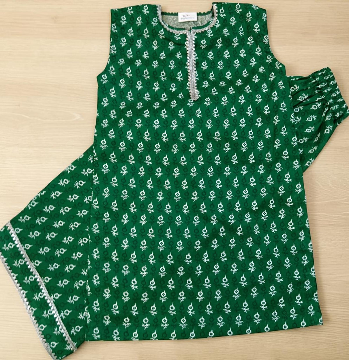 Green Floral shirt+farshi shalwar