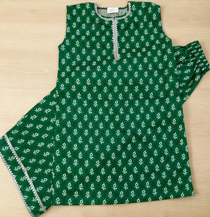 Green Floral shirt+farshi shalwar