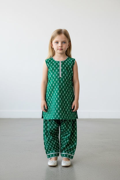 Green Floral shirt+farshi shalwar
