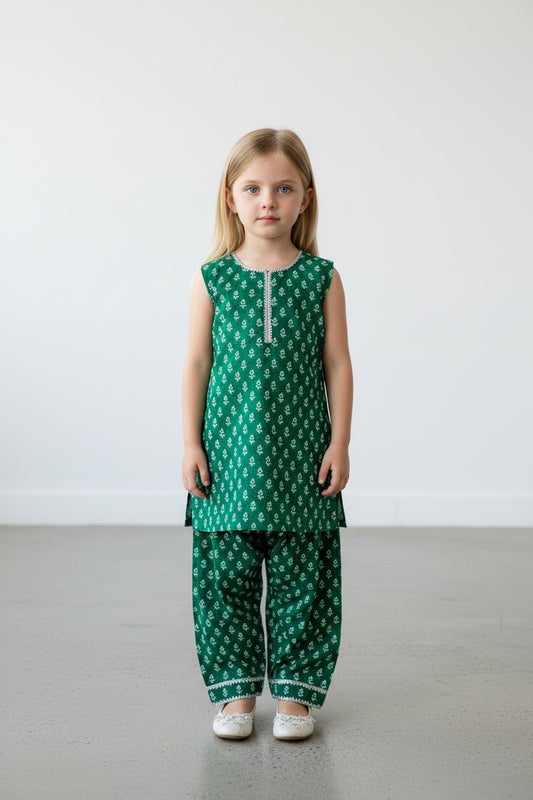 Green Floral shirt+farshi shalwar