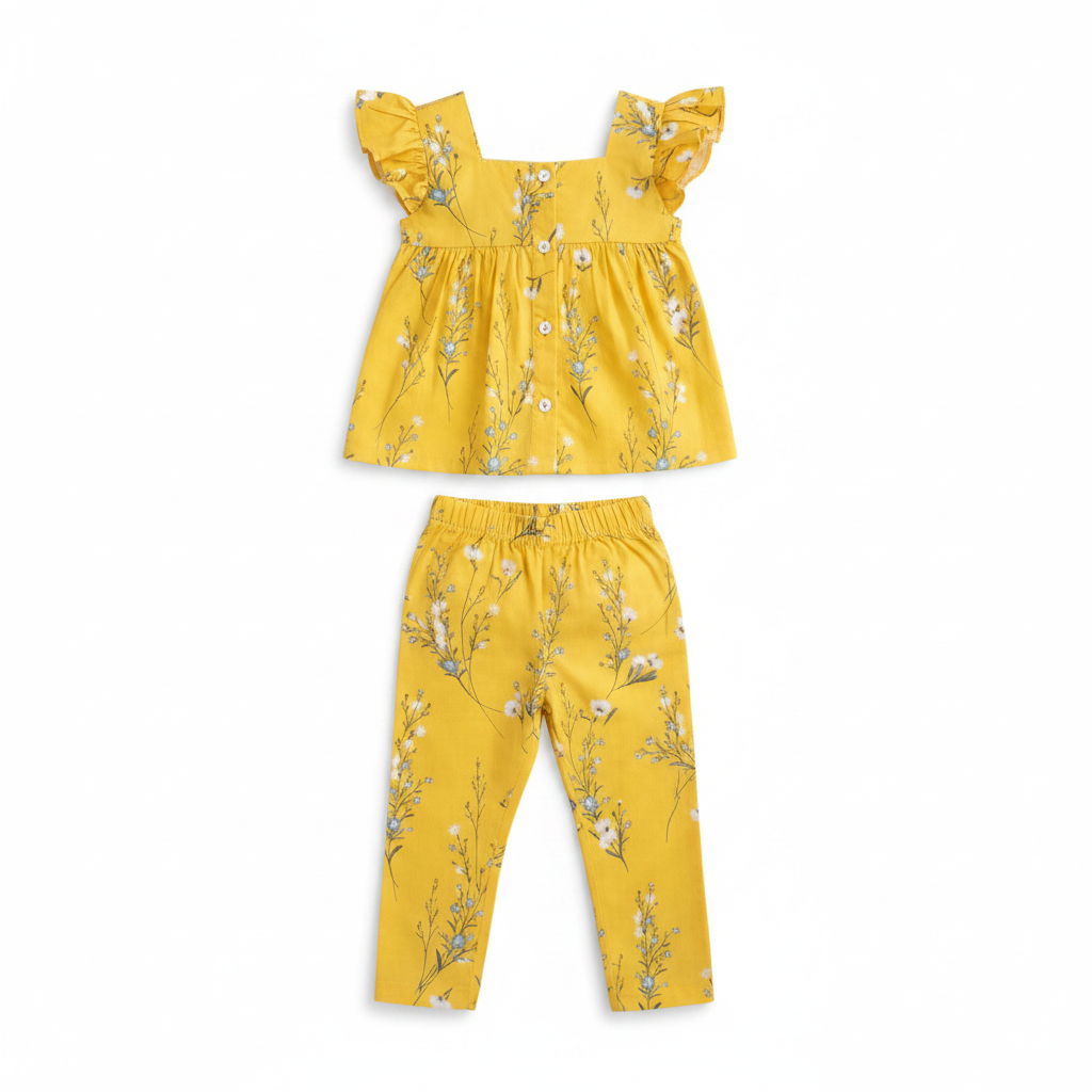 Girls Yellow Floral Outfit - Flat Lay