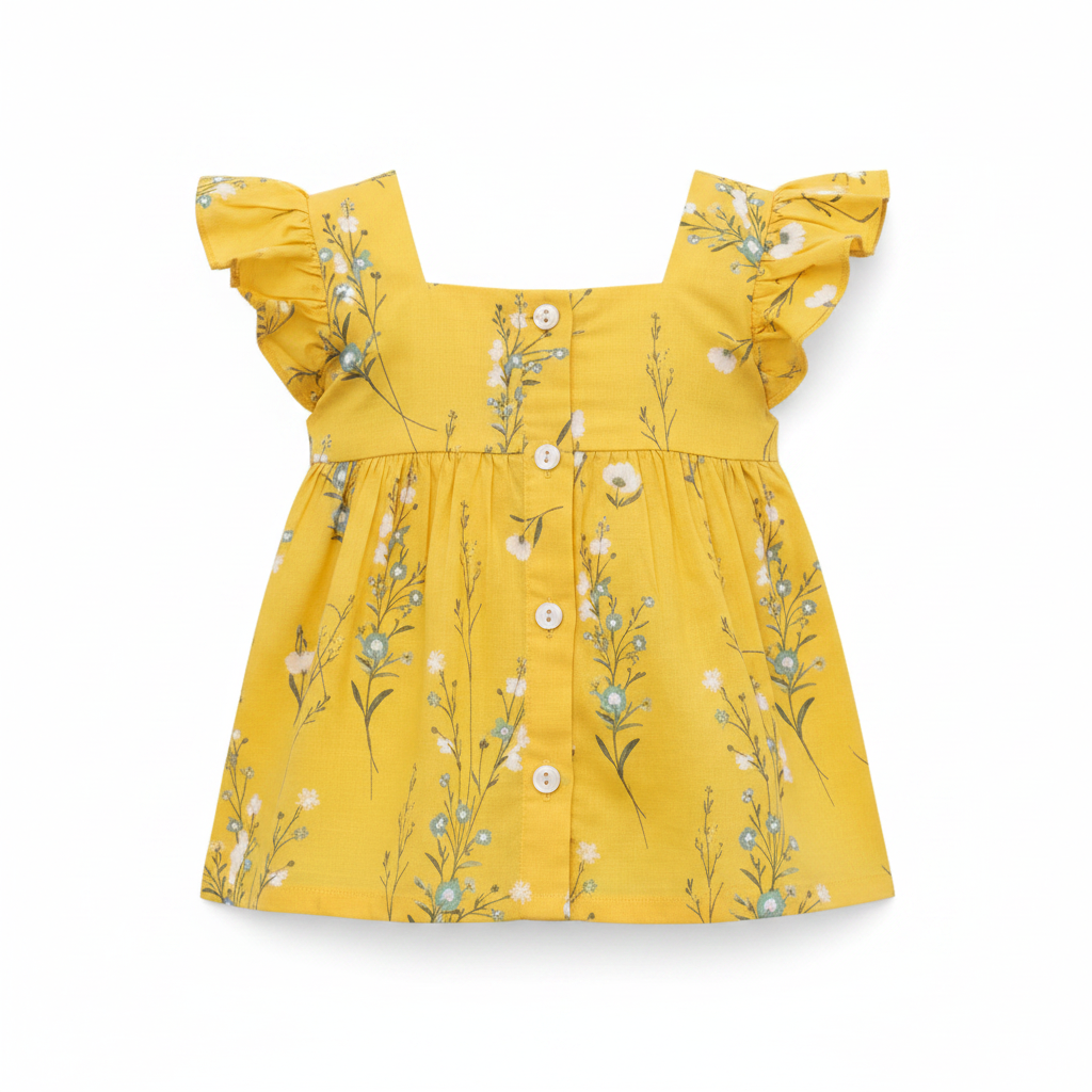 Girls Yellow Floral Top - Close Up Detail