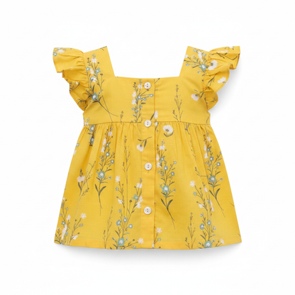 Girls Yellow Floral Top - Close Up Detail