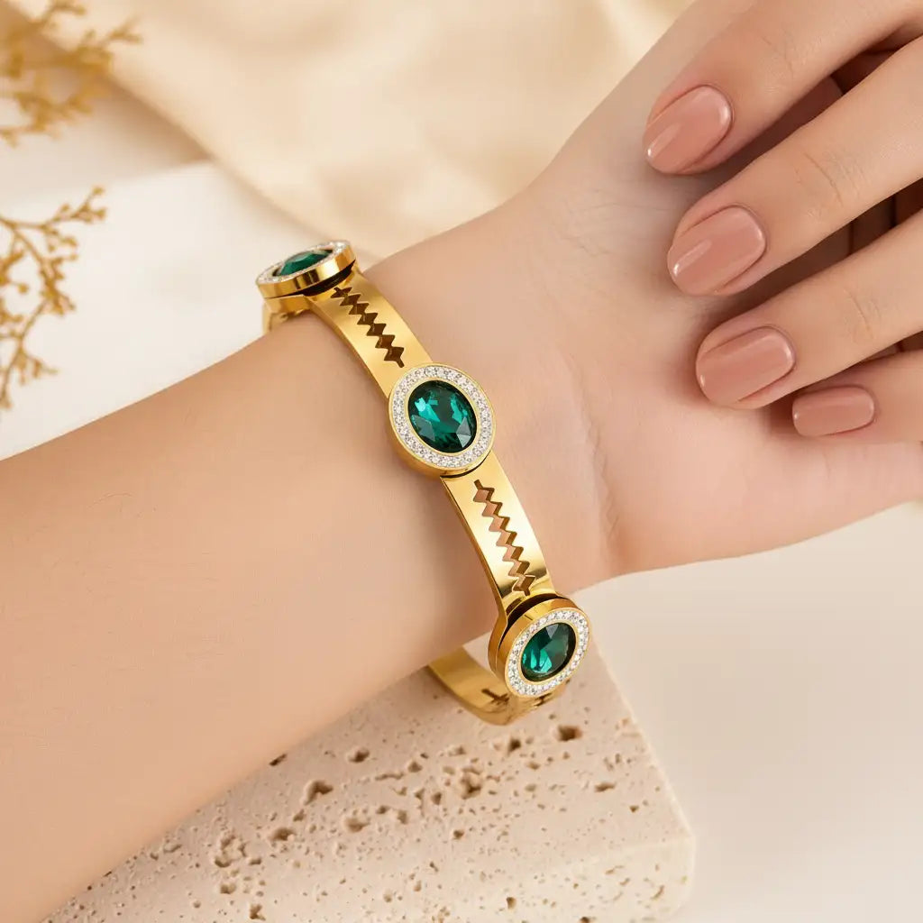 Gold Emerald Bracelet - Lifestyle Wrist Shot